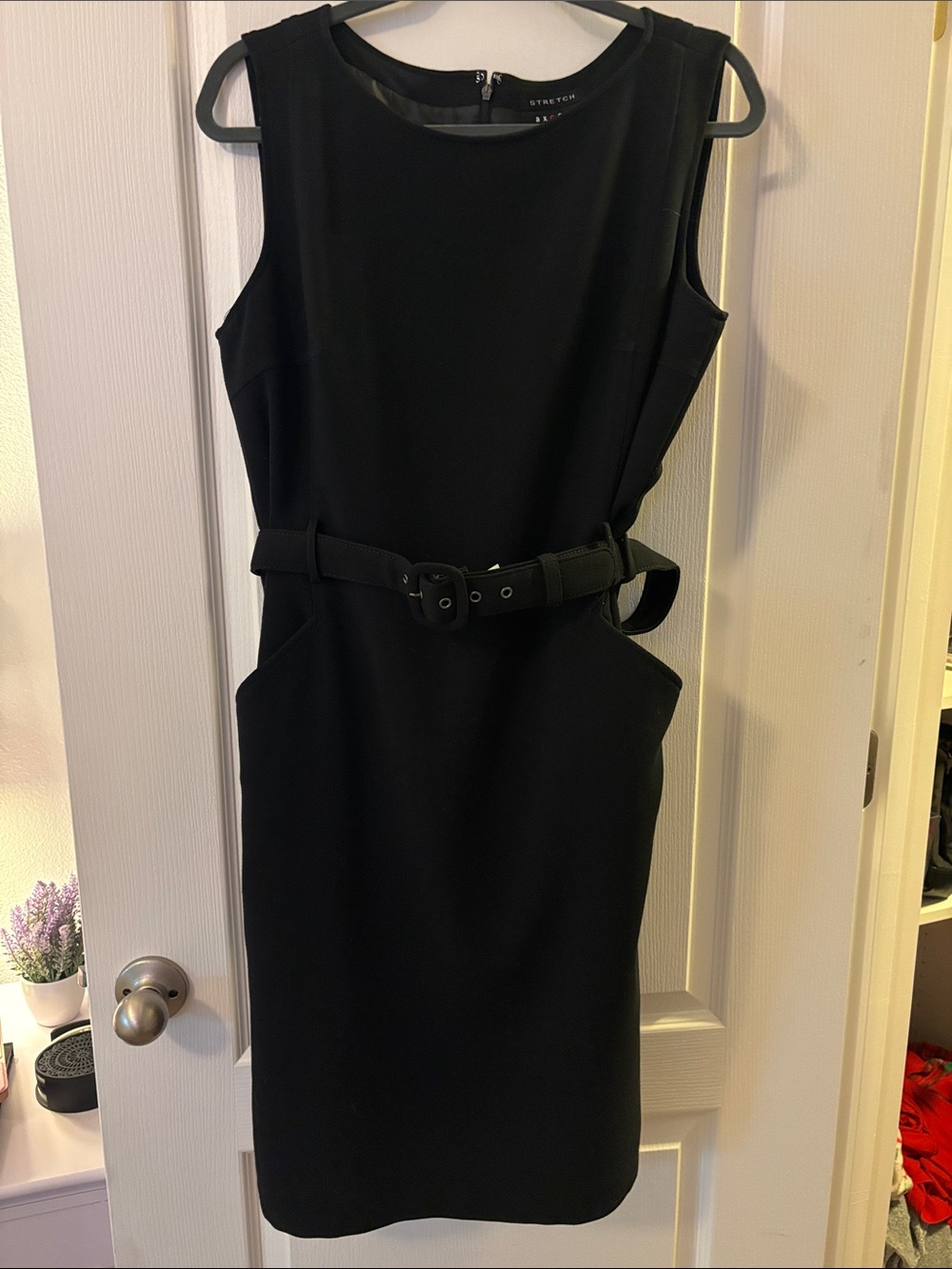 Black Sleeveless Belted Dress - size 12